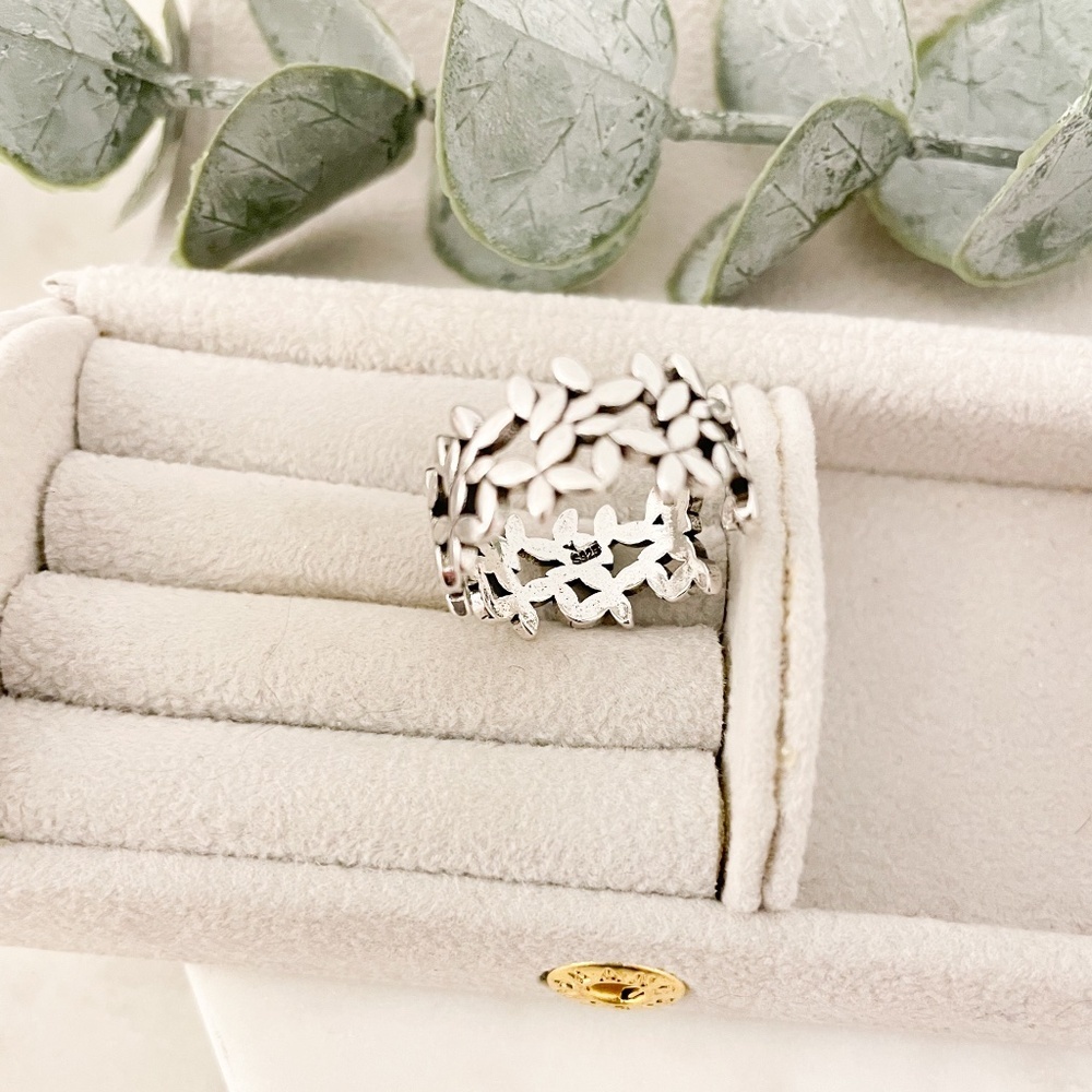 925 Sterling Silver Flower Ring Geometric Ring Leaf Ring Silver Chunky Ring - Picture 10 of 10